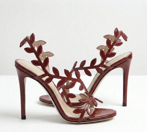 Escarpins feuillage rouge