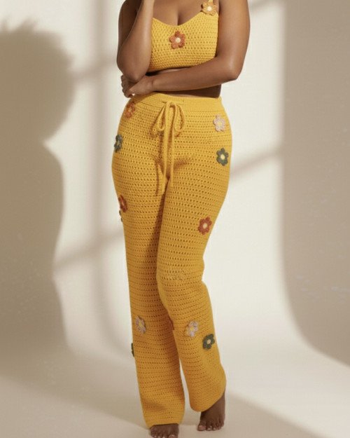 Ensemble tricoté fleuris