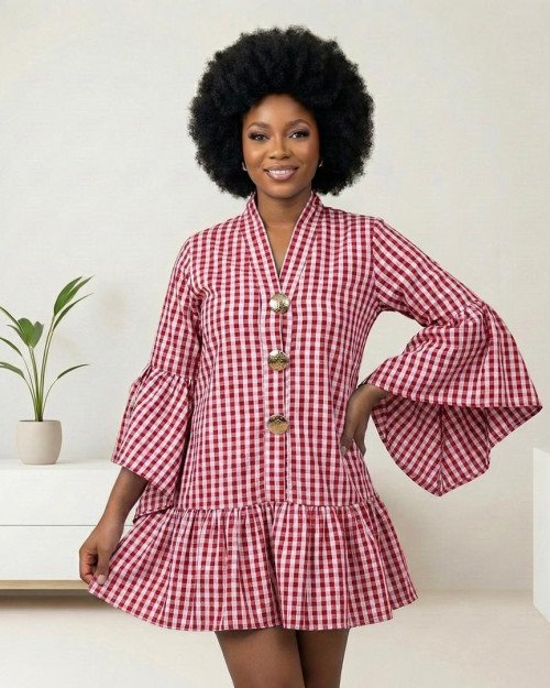 Robe courte à carreaux rouge