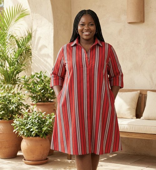 Robe courte ovale rayée rouge