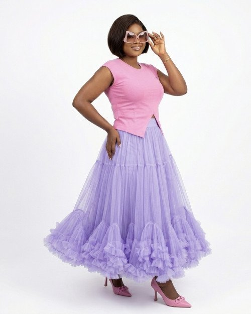 Ensemble Tutu Long Lavande et Haut Rose