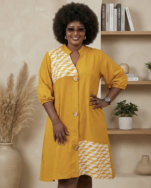 Robe tunique jaune moutarde