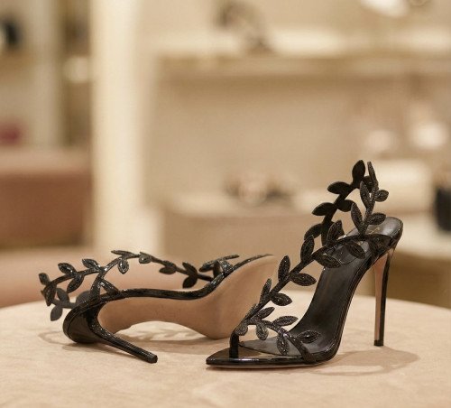 Escarpins feuillage noir
