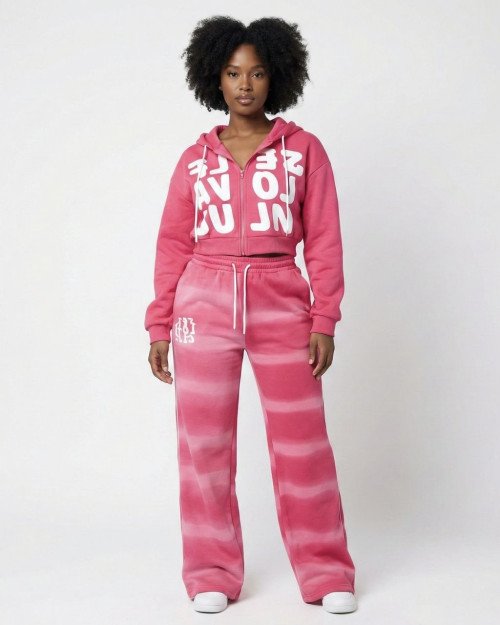 Ensemble jogging raillé rose