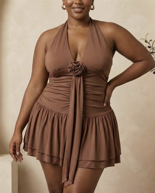 Robe Courte sienna Marron