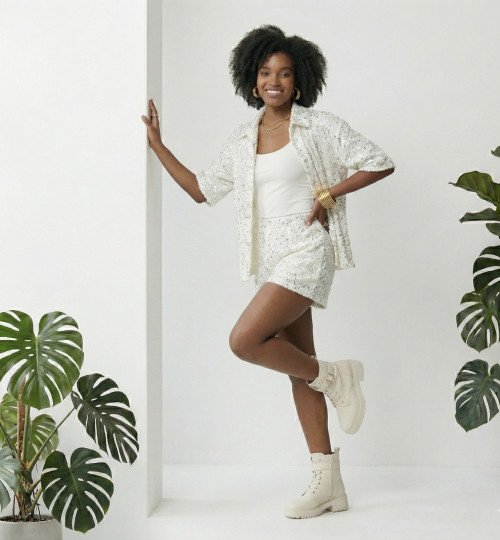 Ensemble en Jeans Pailleté avec Débardeur