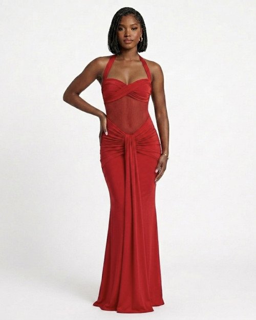 Robe Longue Drapée  rouge