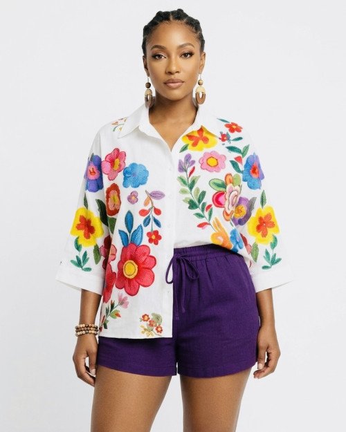 Ensemble Chemise Oversize à Fleurs Pop