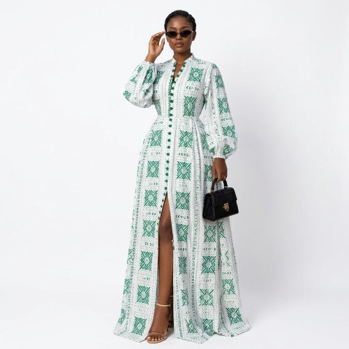 Robe Longue Élégante à Motifs