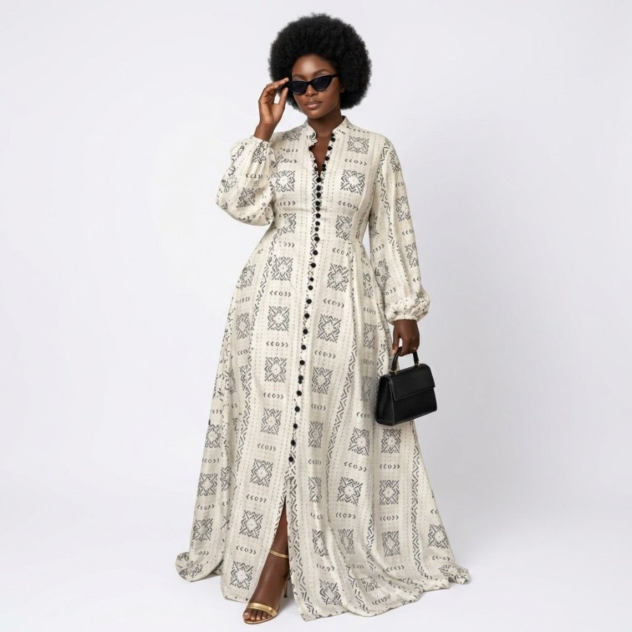 Robe Longue Élégante à Motifs