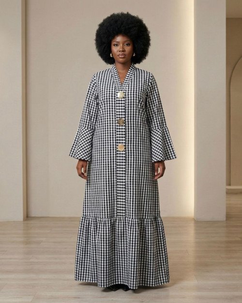 Robe longue à carreaux noir