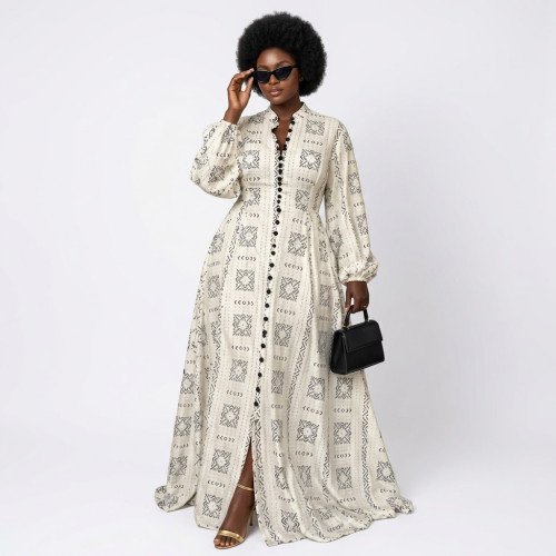 Robe Longue Élégante à Motifs