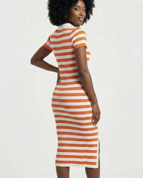 Robe Midi en Maille Rayée