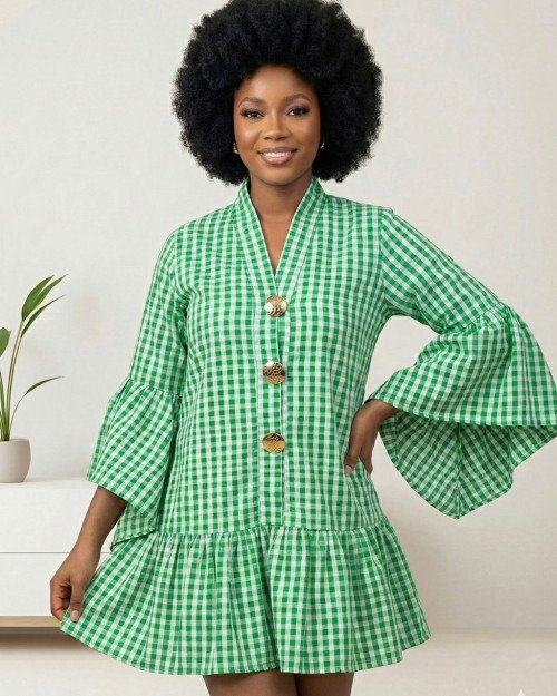 Robe courte à carreaux verte