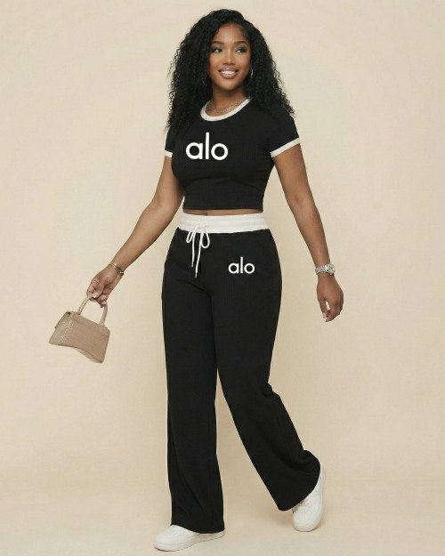 Ensemble alo noir – Crop Top & Pantalon Large