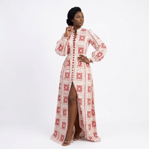Robe Longue Élégante à Motifs