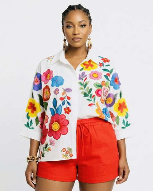 Ensemble Chemise Oversize à Fleurs Pop