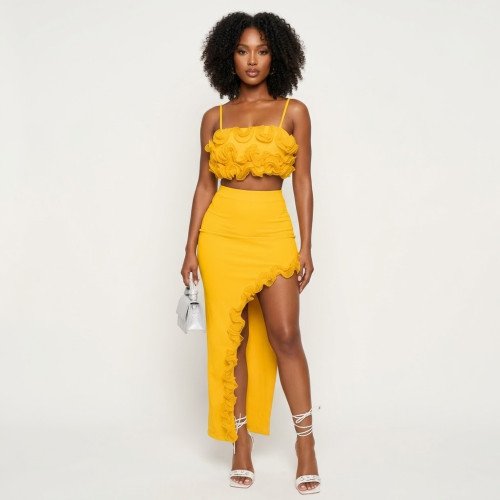 Ensemble Jupe Asymétrique à Volants