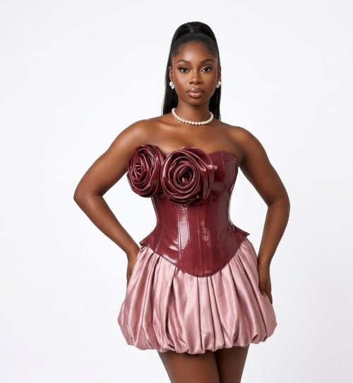 Robe Corset Roses Bordeaux