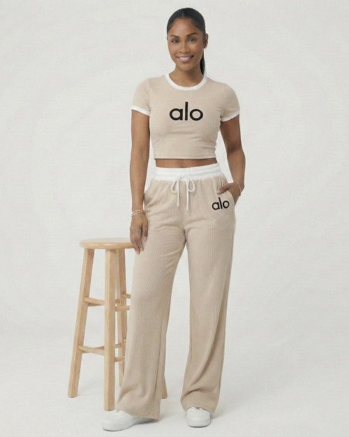 Ensemble alo beige – Crop Top & Pantalon Large