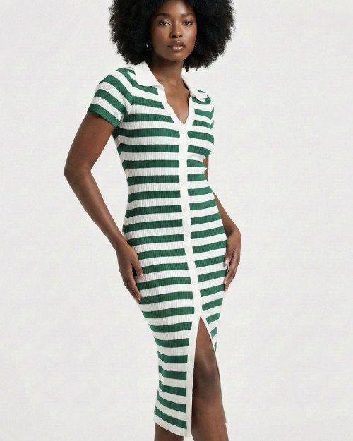 Robe Midi en Maille Rayée