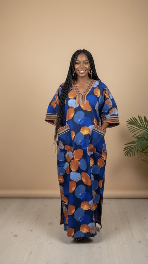 Boubou élégant bleu/orange